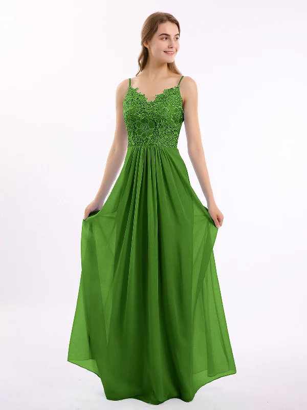 Lace and Chiffon Long Dresses with Spaghetti Straps Moss Tunics Evening elegant