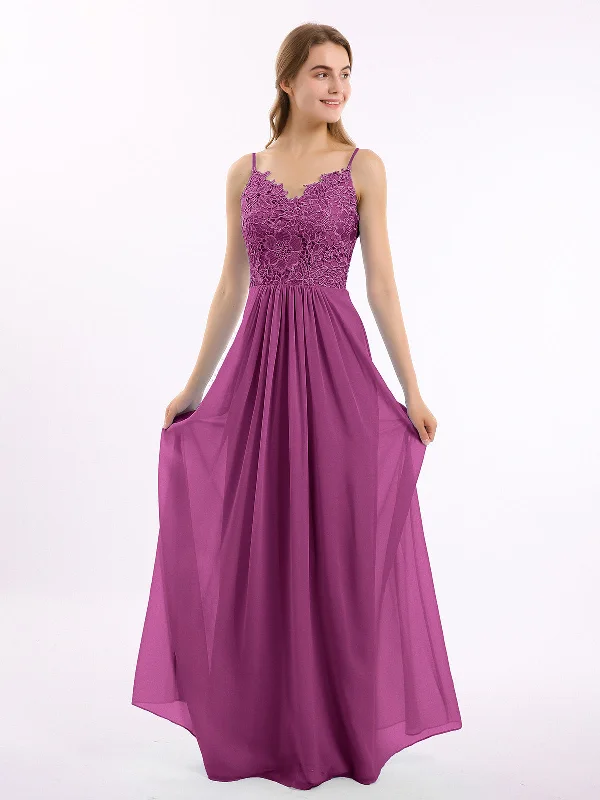 Lace and Chiffon Long Dresses with Spaghetti Straps Orchid Tunics Versatile stylish