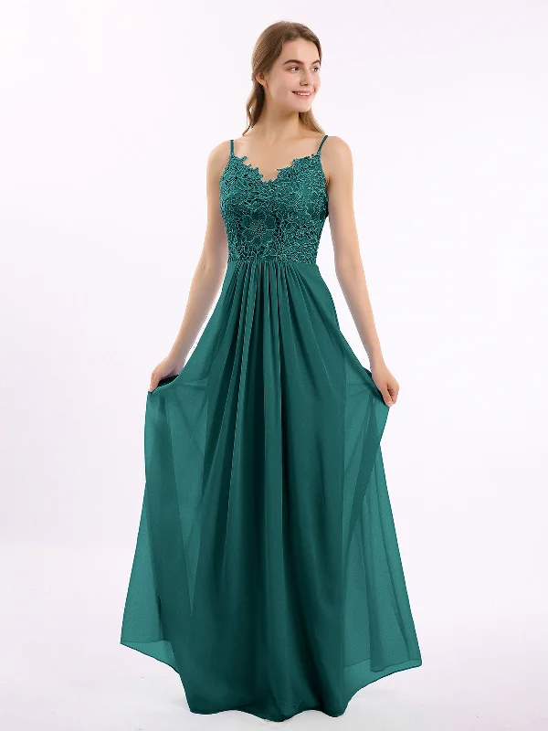 Lace and Chiffon Long Dresses with Spaghetti Straps Peacock Tunics Review highly