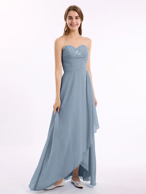 Strapless Sweetheart neck Long Dress with Beaded Dusty Blue Bodycon Club Sequined