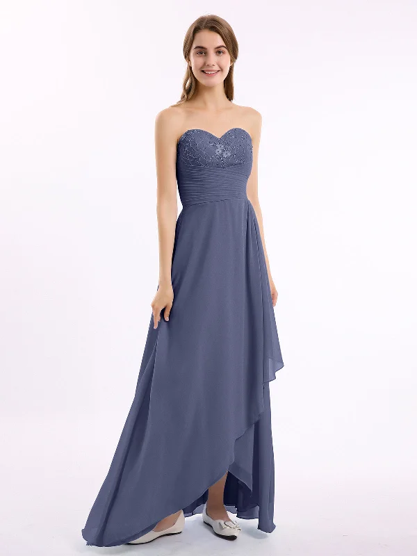 Strapless Sweetheart neck Long Dress with Beaded Stormy Crew Neckline Casual