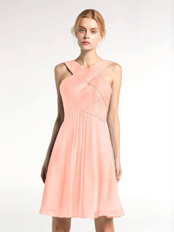 Cross Front Empire Waist Short Bridesmaid Dress Coral Tunics Print Colorful
