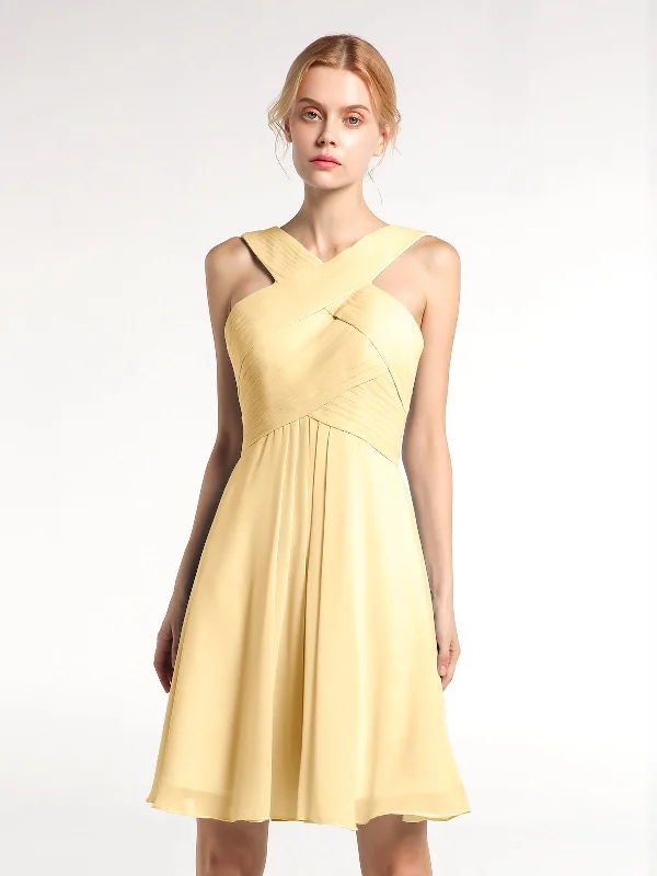 Cross Front Empire Waist Short Bridesmaid Dress Gold Tunics Custom made