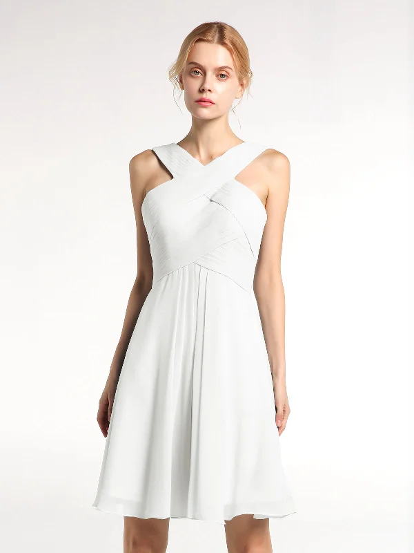 Cross Front Empire Waist Short Bridesmaid Dress Ivory Tunics Seasonal trendy