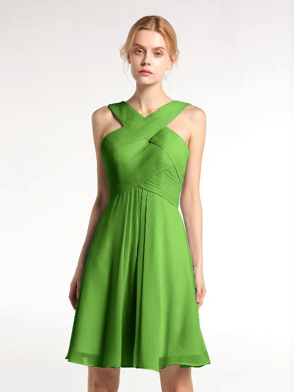 Cross Front Empire Waist Short Bridesmaid Dress Moss Tunics Corduroy durable