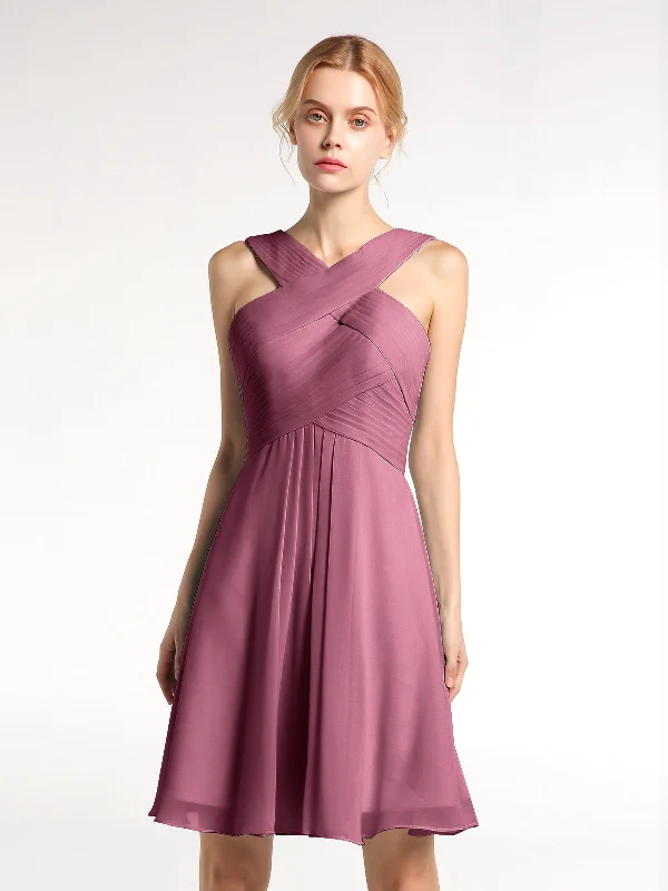 Cross Front Empire Waist Short Bridesmaid Dress Mulberry Tunics Versatile all-occasion