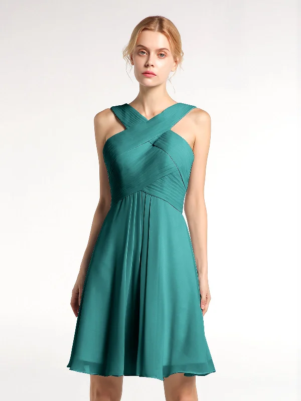 Cross Front Empire Waist Short Bridesmaid Dress Peacock Tunics Gym athletic