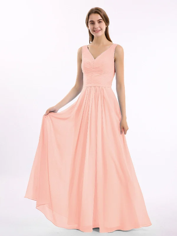 V-neck Chiffon Long Dress of Bridesmaids Coral Tunics Fleece cozy