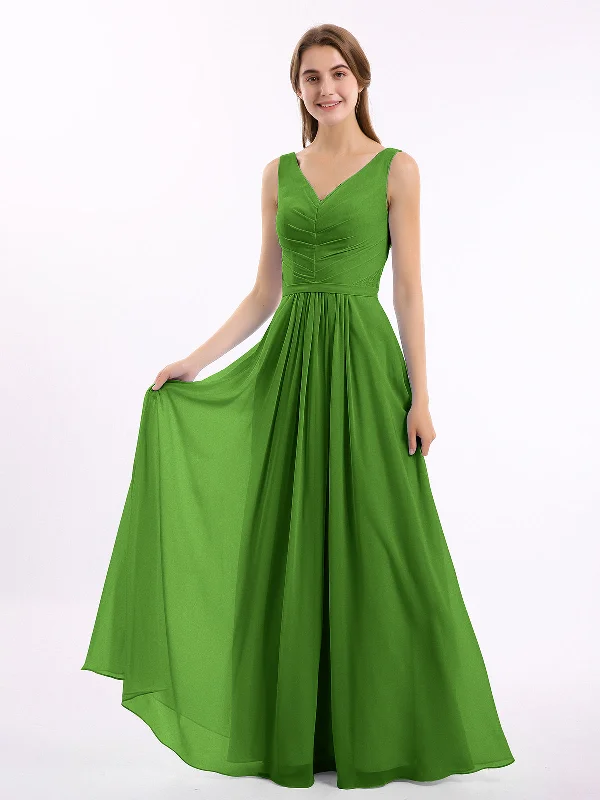 V-neck Chiffon Long Dress of Bridesmaids Moss Boatneck Modish Everyday