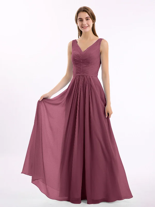 V-neck Chiffon Long Dress of Bridesmaids Mulberry Tunics Fashionable chic