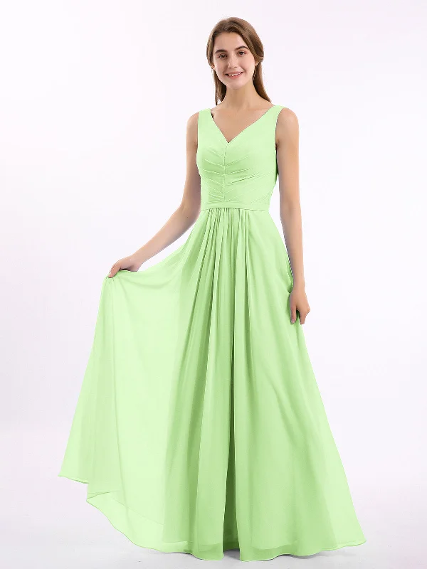 V-neck Chiffon Long Dress of Bridesmaids Sage Tunics Practical durable