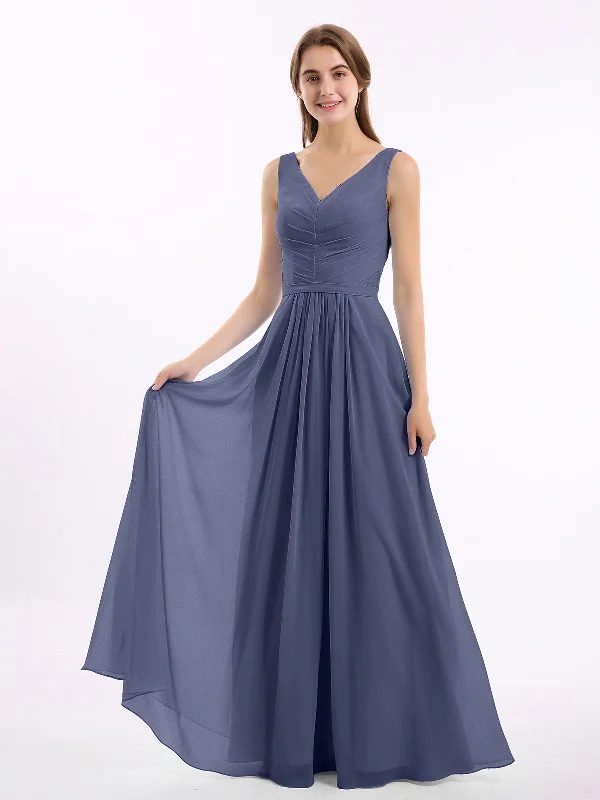 V-neck Chiffon Long Dress of Bridesmaids Stormy Floral Print girly