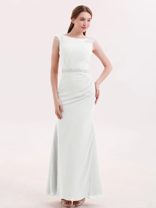 Chiffon Sheath Dress with Beaded Waistband-Ivory Tunics Running lightweight