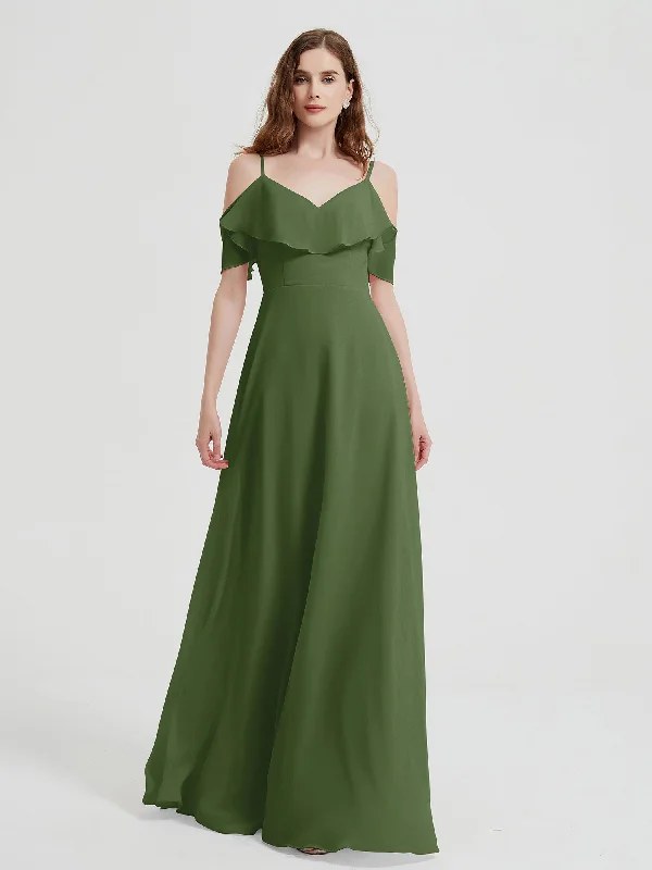 Spaghetti Straps V-neck Chiffon Long Dresses-Moss Tunics Sale discount