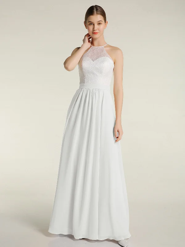 Chiffon Long Dresses with Ivory Lace Bodice-Ivory Tunics Chic elegant