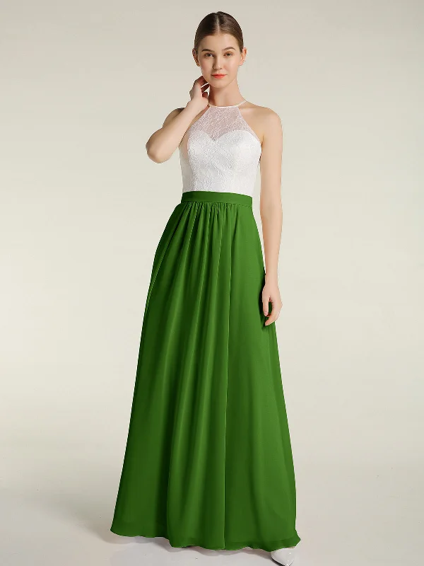 Chiffon Long Dresses with Ivory Lace Bodice-Moss Tunics Exclusive limited