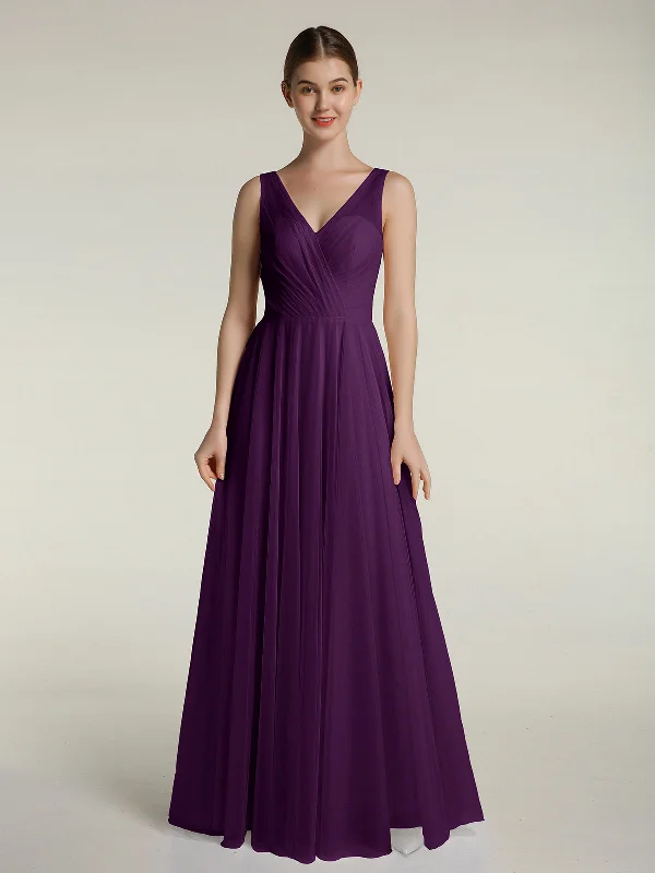 Illusion V-neck Tulle Long Dresses-Grape Tunics Practical durable