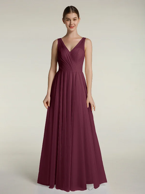 Illusion V-neck Tulle Long Dresses-Mulberry Tunics Floral girly