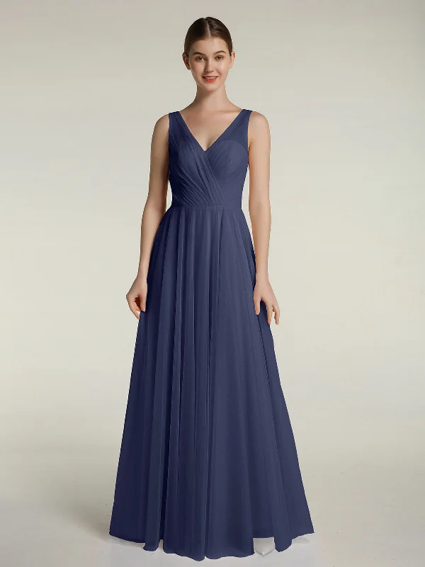 Illusion V-neck Tulle Long Dresses-Stormy Tunics Essential wardrobe