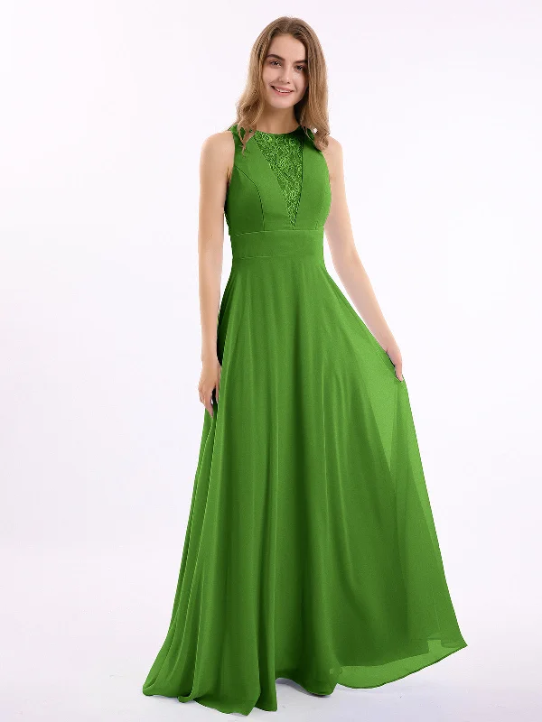 Lace Deep V-neck and Back Chiffon Long Dresses-Moss Tunics Luxurious premium