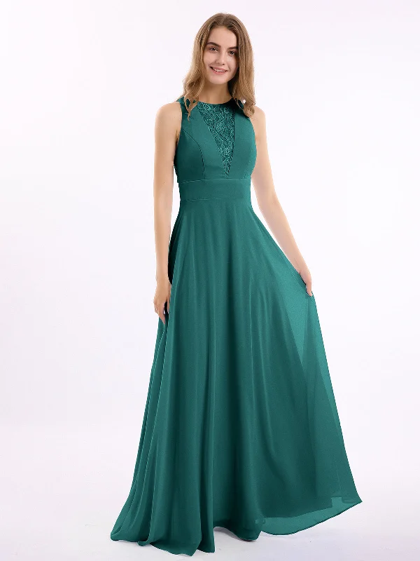 Lace Deep V-neck and Back Chiffon Long Dresses-Peacock Off-the-shoulder Chic Trendy