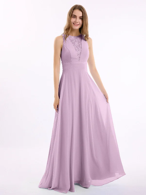 Lace Deep V-neck and Back Chiffon Long Dresses-Wisteria Tunics Designer luxury