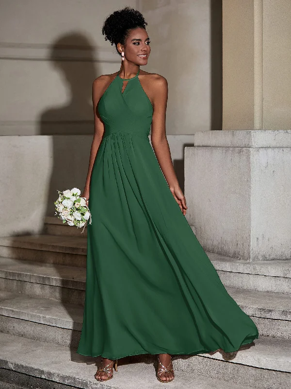 Halter Chiffon Long Dresses for Bridesmaids-Dark Green Tunics Fashionable chic