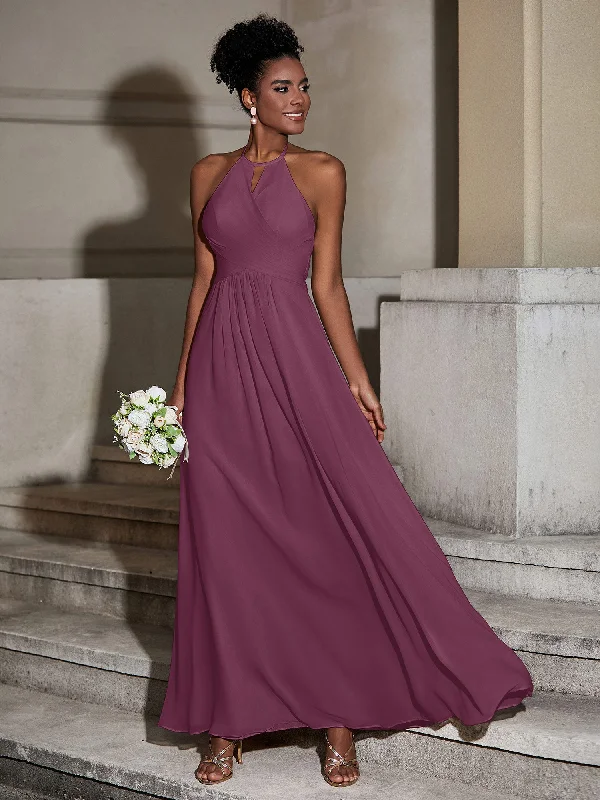 Halter Chiffon Long Dresses for Bridesmaids-Mulberry Tunics Sophisticated sleek