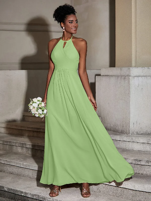 Halter Chiffon Long Dresses for Bridesmaids-Sage Tunics Cozy soft