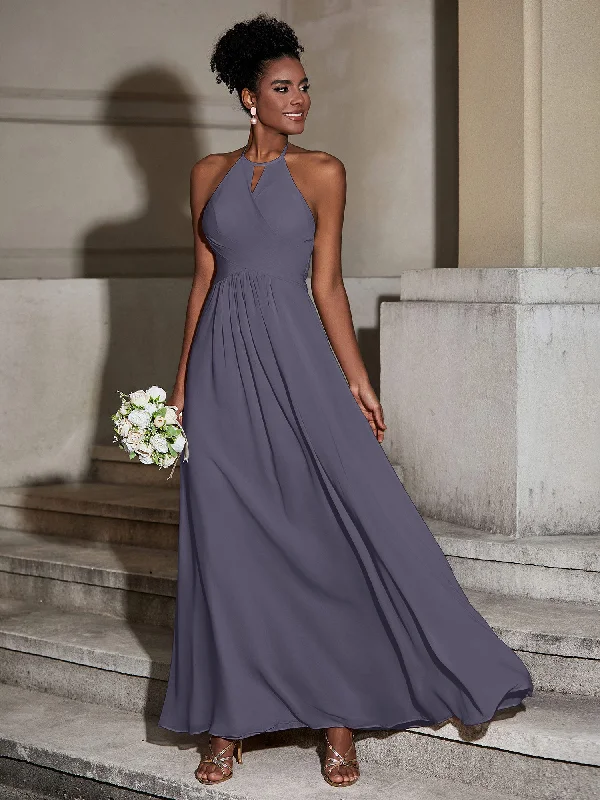 Halter Chiffon Long Dresses for Bridesmaids-Stormy Tunics Corduroy durable