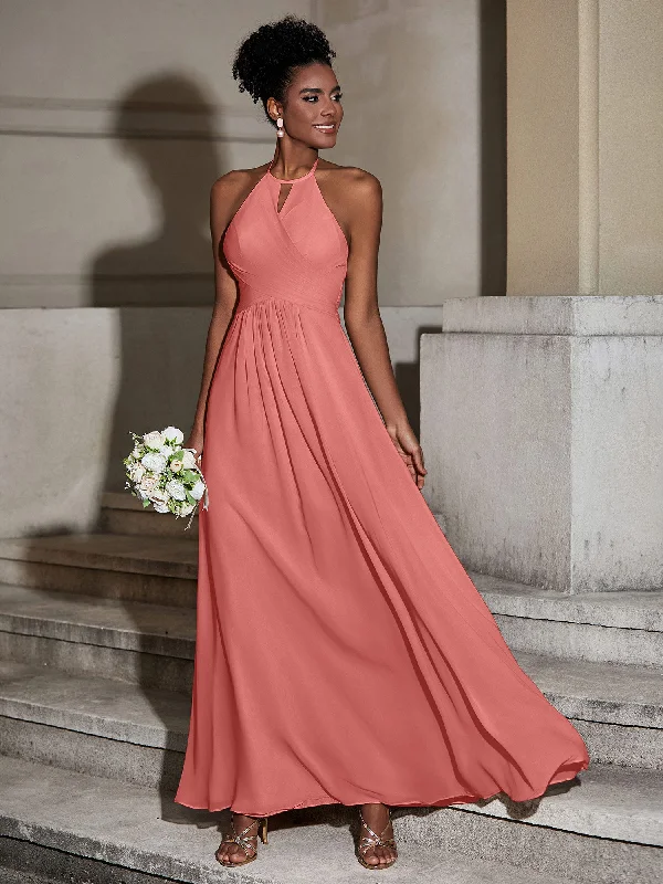 Halter Chiffon Long Dresses for Bridesmaids-Sunset Tunics Sophisticated sleek