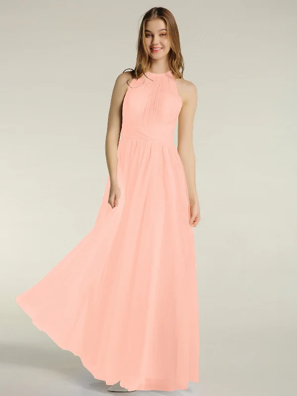 Illusion Neck Corss Waist Tulle Dresses-Coral Turtleneck Neckline Stylish
