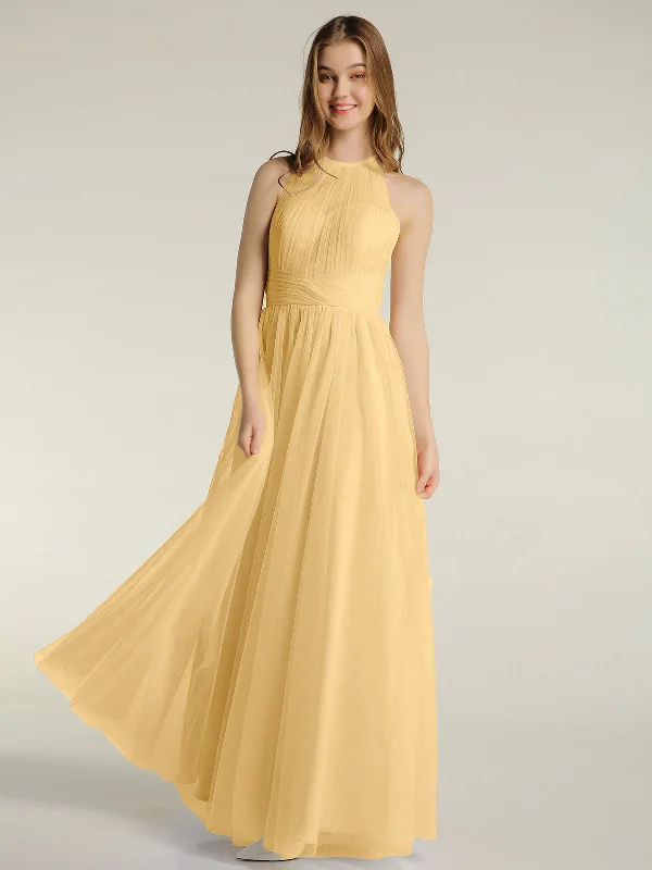 Illusion Neck Corss Waist Tulle Dresses-Gold Tunics Stylish elegant