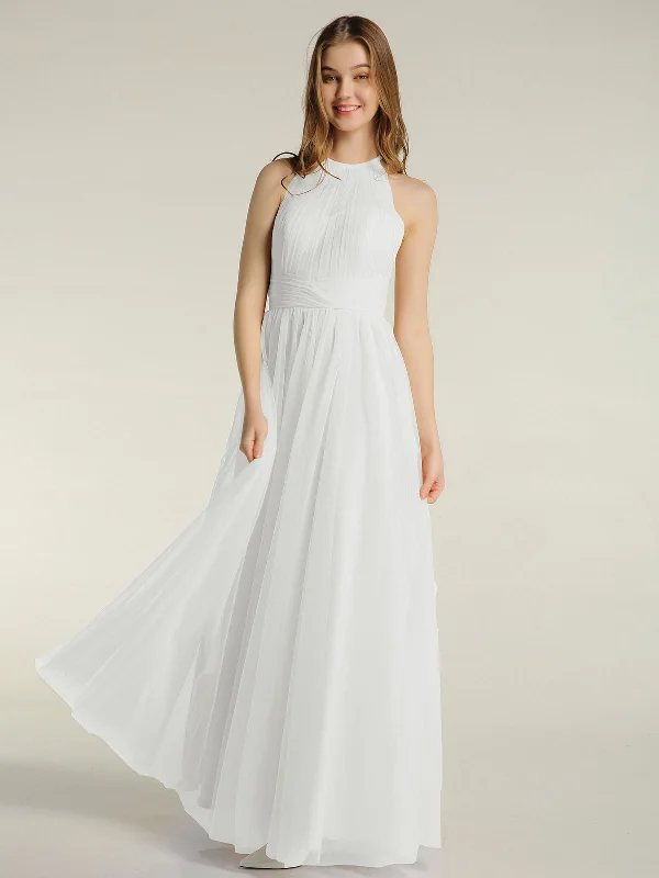 Illusion Neck Corss Waist Tulle Dresses-Ivory Turtleneck Warm Winter