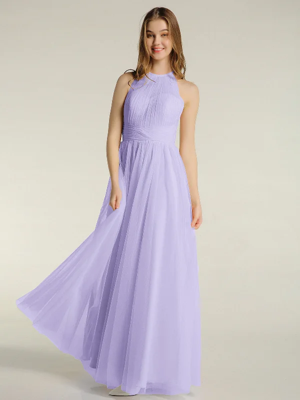 Illusion Neck Corss Waist Tulle Dresses-Lilac Tunics Evening elegant