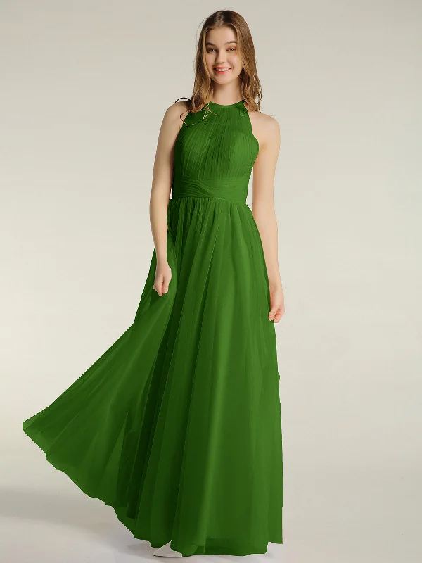Illusion Neck Corss Waist Tulle Dresses-Moss Tunics Practical easy-care