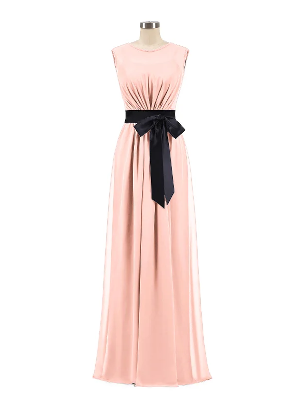 FAUX-Wrap Chiffon Dress with Black Waistband-Coral Tunics Luxurious premium
