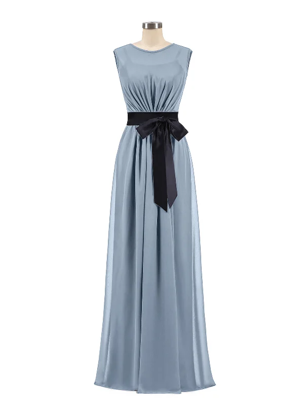 FAUX-Wrap Chiffon Dress with Black Waistband-Dusty Blue sweetheart Neckline Romantic FAUX-Wrap Chiffon Dress with Black Waistband-Dusty Blue sweetheart Neckline Romantic