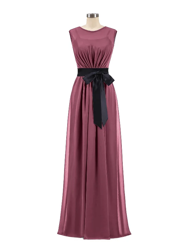 FAUX-Wrap Chiffon Dress with Black Waistband-Mulberry Tunics Formal black