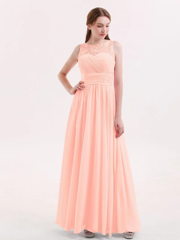 Illusion Neck Chiffon and Lace Long Dresses-Coral Tunic Top Casual