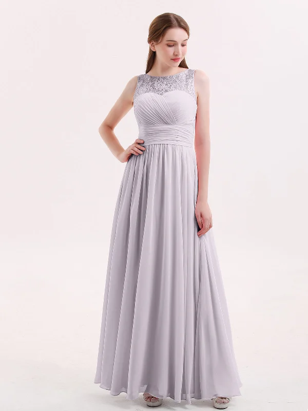 Illusion Neck Chiffon and Lace Long Dresses-Dusk Tunics Gym athletic