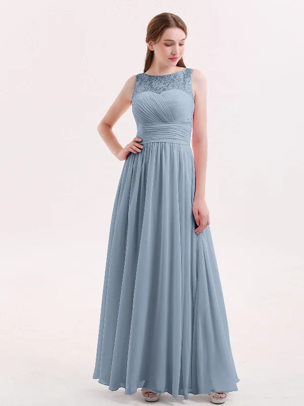 Illusion Neck Chiffon and Lace Long Dresses-Dusty Blue Tunics Recommended stylist