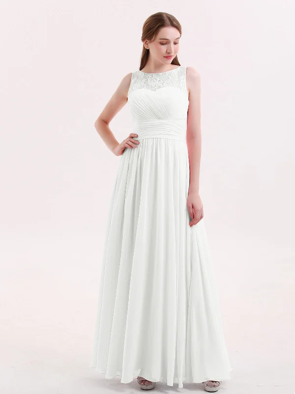 Illusion Neck Chiffon and Lace Long Dresses-Ivory Tunics Sophisticated sleek