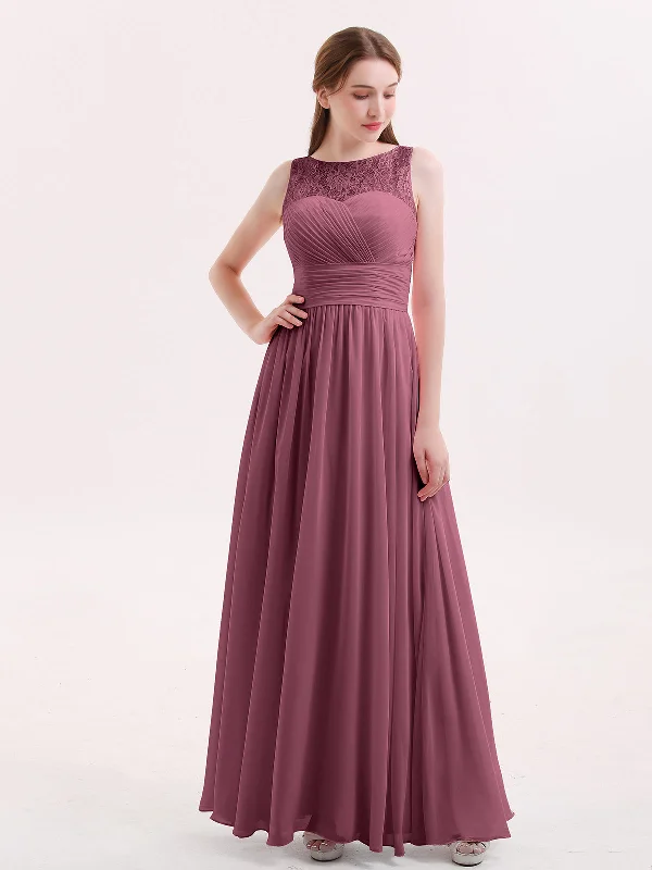 Illusion Neck Chiffon and Lace Long Dresses-Mulberry Tunics Stylish modern