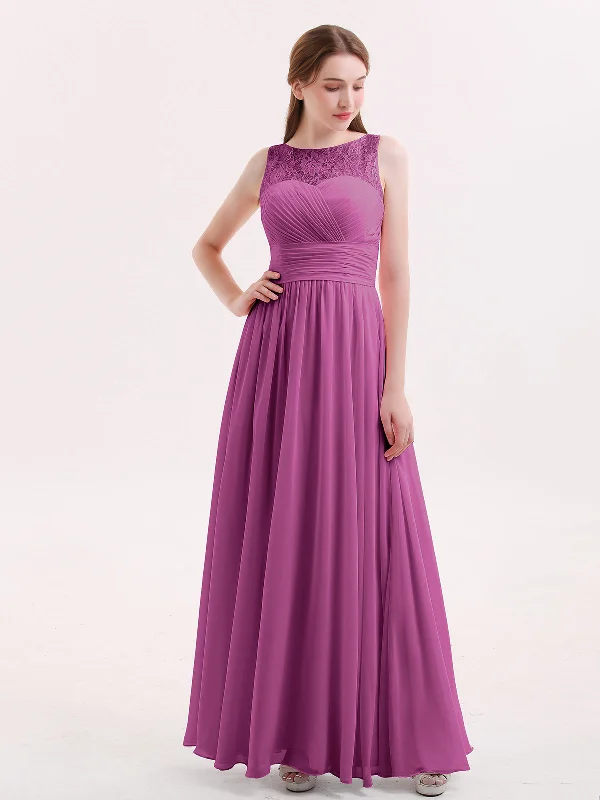 Illusion Neck Chiffon and Lace Long Dresses-Orchid Tunics Ceremony elegant