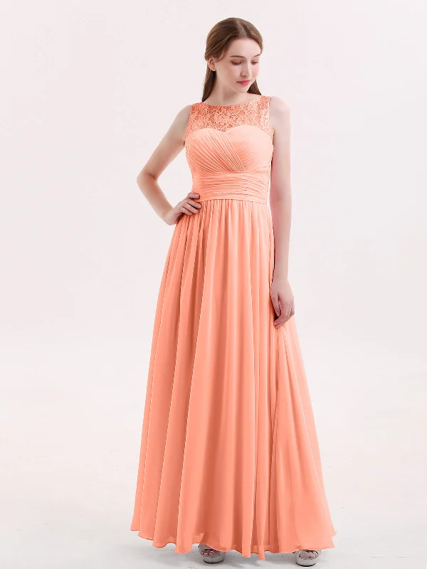 Illusion Neck Chiffon and Lace Long Dresses-Sunset Tunics Versatile functional