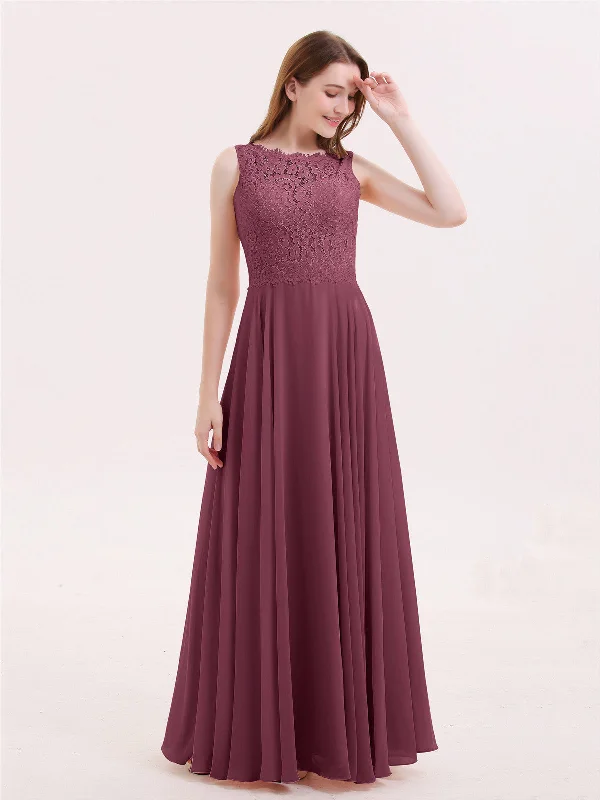 Lace Bodice Chiffon Skirt Long Dress-Mulberry Tunic Top Casual