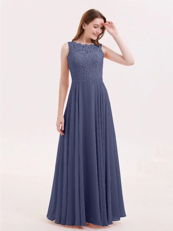 Lace Bodice Chiffon Skirt Long Dress-Stormy Tunics Occasion special