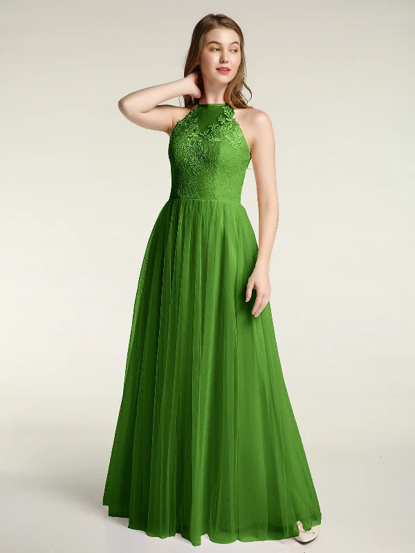 Lace Bodice and Tulle Skirt Long Dresses-Moss Tunics Fashionable trendy