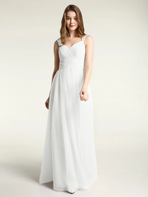 Cross-Pleated Tulle Long Dresses with Beaded Straps Ivory Tunics Luxurious high-end